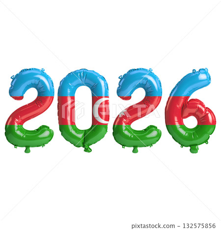 Azerbaijan flag colors 2026 3d illustration, balloon numbers 3d rendering o.. Azerbaijan flag colors 2026 3d illustration, balloon numbers 3d rendering o.. 132575856