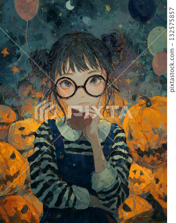 Witch-style woman illustration (pumpkin) enjoying Halloween 132575857