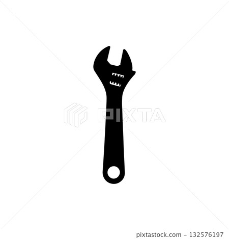 adjustable wrench hand tool silhouette isolated on white background 132576197