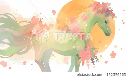 2026年新年賀卡插圖：駿馬與太陽 132576265