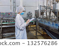 food cannery industry hygiene worker at conveyor belt, factory clean and hygiene inspector team 132576286