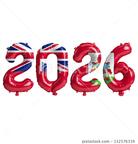 Bermuda flag colors 2026 3d illustration, balloon numbers 3d rendering on t.. Bermuda flag colors 2026 3d illustration, balloon numbers 3d rendering on t.. 132576339