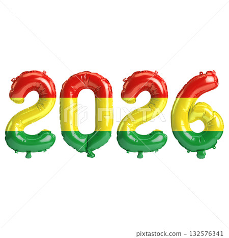 Bolivia flag colors 2026 3d illustration, balloon numbers 3d rendering on t.. Bolivia flag colors 2026 3d illustration, balloon numbers 3d rendering on t.. 132576341