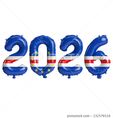 Cape Verde flag colors 2026 3d illustration, balloon numbers 3d rendering o.. Cape Verde flag colors 2026 3d illustration, balloon numbers 3d rendering o.. 132576528