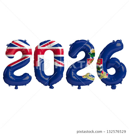 Cayman Islands flag colors 2026 3d illustration, balloon numbers 3d renderi.. Cayman Islands flag colors 2026 3d illustration, balloon numbers 3d renderi.. 132576529