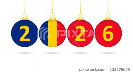 Romania Flag Christmas Balls 2026 Decoration. Romania Flag Christmas Balls 2026 Decoration. 132576609