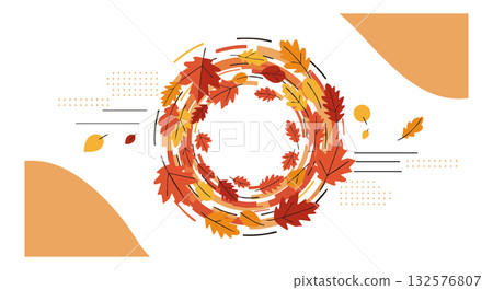 Autumn Leaf Wreath Circle with Red Orange and Yellow Seasonal Leaves Vector Illustration Autumn Leaf Wreath Circle with Red Orange and Yellow Seasonal Leaves Vector Illustration 132576807