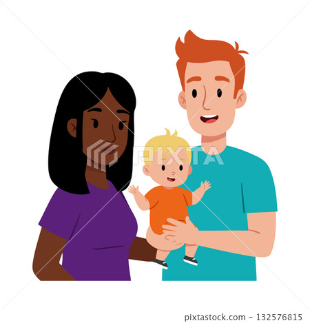 Diverse family with mother father and baby child happy together vector illustration 132576815