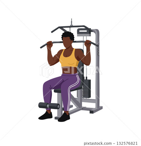 Woman using gym equipment for strength training workout in fitness center vector illustration Woman using gym equipment for strength training workout in fitness center vector illustration 132576821