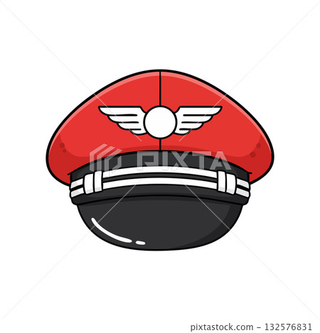 Red and black military style cap with wing emblem vector illustration 132576831