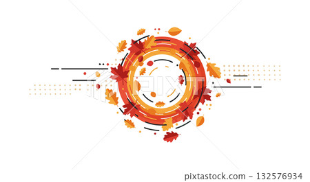 Abstract autumn leaves circle vector with orange and red colors dynamic motion design 132576934