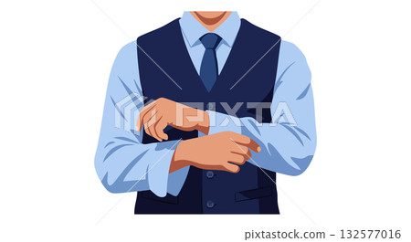 Businessman adjusting shirt cuffs in formal vest and tie vector illustration 132577016