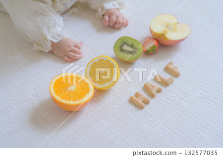 Baby's hand and half birthday fruit 132577035