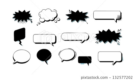 Comic style speech bubbles and thought clouds vector illustration with blank text areas for design 132577202