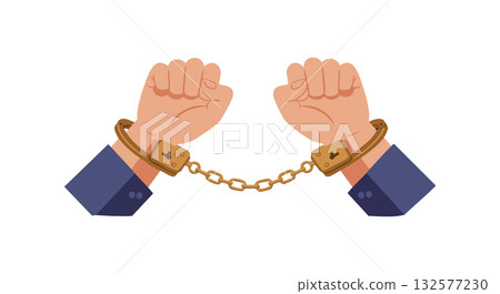 Hands in handcuffs breaking free symbolizing freedom and justice concept vector illustration Hands in handcuffs breaking free symbolizing freedom and justice concept vector illustration 132577230