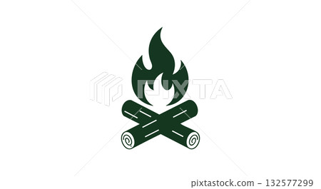 Campfire icon with burning logs simple fire symbol vector illustration 132577299