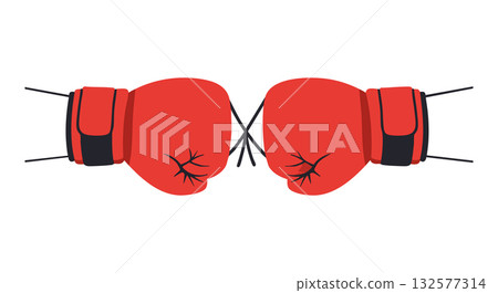 Red Boxing Gloves Facing Each Other Vector Illustration for Combat Sports Training 132577314