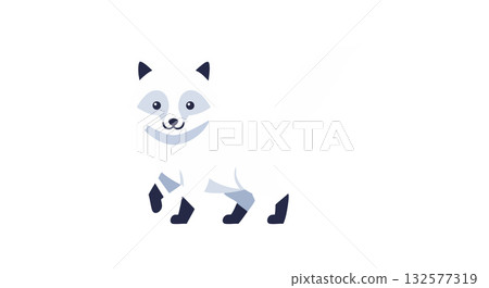 Cute small white raccoon vector illustration with black paws and ears smiling 132577319