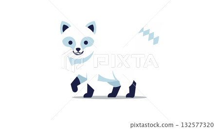 Arctic fox walking with white and blue fur in minimal vector style 132577320