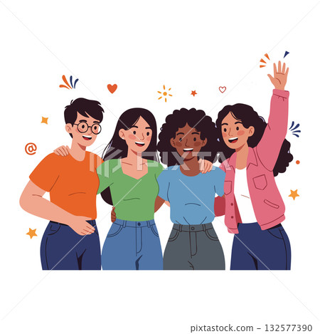 Group of diverse young women smiling together friendship and happiness vector illustration Group of diverse young women smiling together friendship and happiness vector illustration 132577390