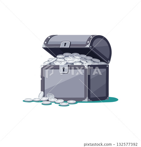 Treasure chest overflowing with silver coins vector illustration in simple style Treasure chest overflowing with silver coins vector illustration in simple style 132577392