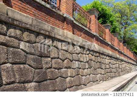 Red brick wall and stone wall of Kyoto National Museum Red brick wall and stone wall of Kyoto National Museum 132577411