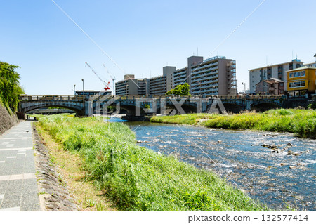 Kamo River and Shichijo Bridge in early summer 132577414