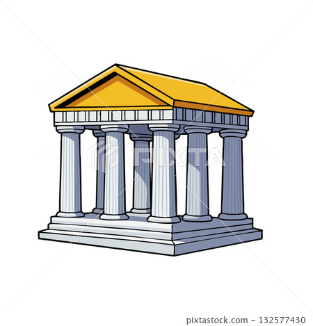 Ancient Greek Temple with Yellow Roof and Ionic Columns Vector Illustration Ancient Greek Temple with Yellow Roof and Ionic Columns Vector Illustration 132577430