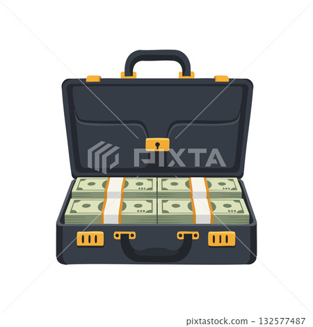 Briefcase full of cash money bundles illustration for business finance concept 132577487