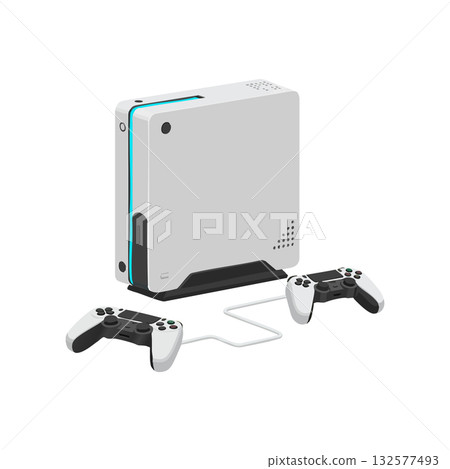 Video game console with two wired controllers and modern design vector illustration Video game console with two wired controllers and modern design vector illustration 132577493