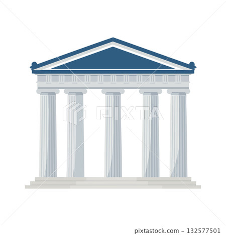 Classical Greek Style Temple Facade with Columns and Pediment in Blue and Grey Vector Illustration Classical Greek Style Temple Facade with Columns and Pediment in Blue and Grey Vector Illustration 132577501