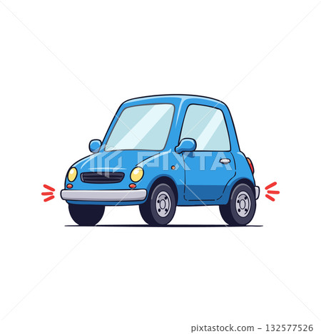 Blue compact car with blinking turn signals vector illustration in cartoon style 132577526