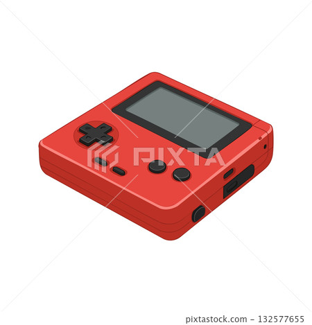 Red Handheld Game Console Vector Illustration with Buttons and Screen Design Red Handheld Game Console Vector Illustration with Buttons and Screen Design 132577655