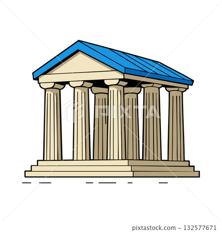 Ancient Greek temple with blue roof and classical columns vector illustration Ancient Greek temple with blue roof and classical columns vector illustration 132577671