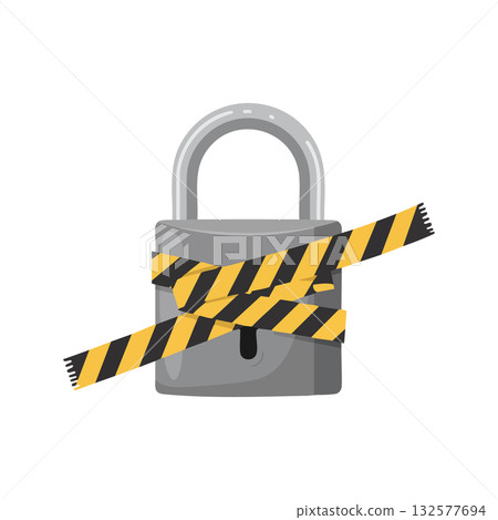 Padlock with caution tape restriction symbolizing security and restricted access vector illustration 132577694