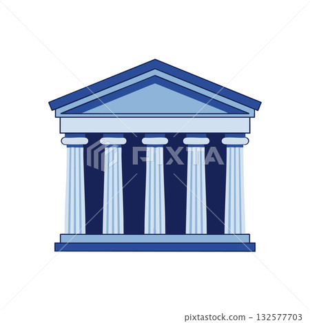 Classical Greek Temple Architecture Vector with Blue Columns and Pediment Illustration Classical Greek Temple Architecture Vector with Blue Columns and Pediment Illustration 132577703