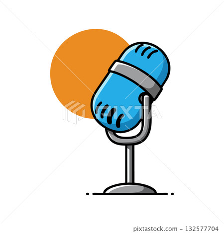 Blue Vintage Microphone with Orange Circle Background Vector Illustration for Audio Recording 132577704