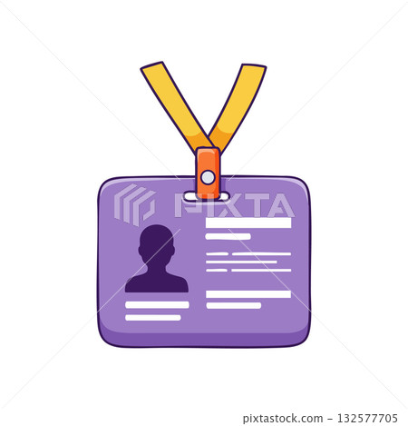 Identification badge with purple card and yellow lanyard vector illustration 132577705