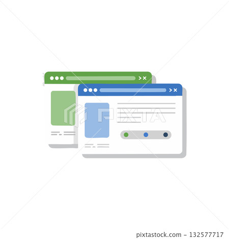 Two simple web browser windows with blue and green headers vector illustration for user interface design Two simple web browser windows with blue and green headers vector illustration for user interface design 132577717