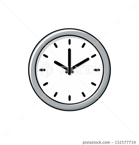 Wall clock showing time with simple gray frame and black hour marks vector illustration 132577719