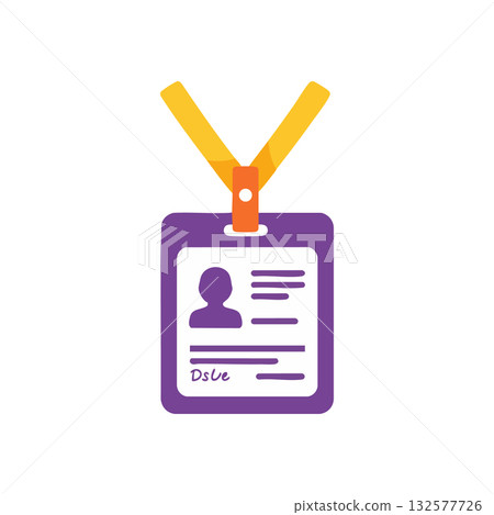 Identification Badge with Yellow Lanyard and Purple Holder Vector Illustration for Office or Event Access 132577726