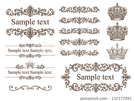 復古相框套裝，包含皇冠和植物圖案 132577891