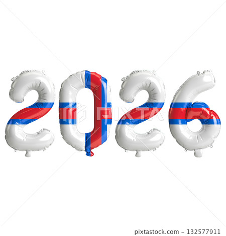 Faroe Islands flag colors 2026 3d illustration, balloon numbers 3d renderin.. Faroe Islands flag colors 2026 3d illustration, balloon numbers 3d renderin.. 132577911