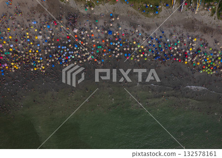 Aerial view of the beaches of the city of Lima on the Costa Verde. 132578161