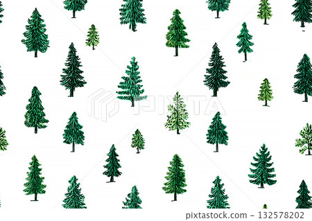 Image for clothing. Seamless pattern. Green Christmas trees. Minimalist style. Hand drawn. 132578202