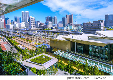 Tokyo cityscape in Japan, with views of the Shinkansen, Yamanote Line (inside and outside), and tower apartment complexes such as Shibaura Island Cape Tower Tokyo cityscape in Japan, with views of the Shinkansen, Yamanote Line (inside and outside), and tower apartment complexes such as Shibaura Island Cape Tower 132578302