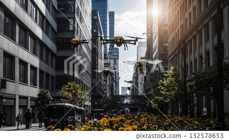 Robotic Pollination Network. Artificial Intelligence concept. Generated Image 132578653