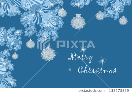 Merry Christmas and Happy New year with fractal embellishment, winter card concept Merry Christmas and Happy New year with fractal embellishment, winter card concept 132578829