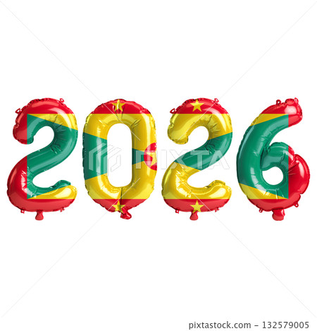 Grenada flag colors 2026 3d illustration, balloon numbers 3d rendering on t.. 132579005
