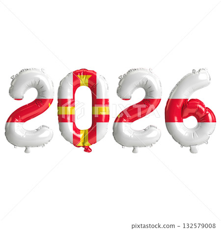 Guernsey flag colors 2026 3d illustration, balloon numbers 3d rendering on .. Guernsey flag colors 2026 3d illustration, balloon numbers 3d rendering on .. 132579008